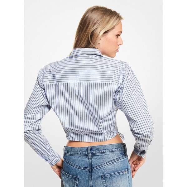 Striped Stretch Organic Cotton Tie-Front Cropped Shirt