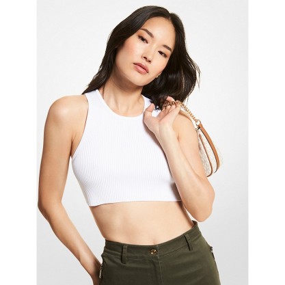 Ribbed Stretch Viscose Cropped Tank Top