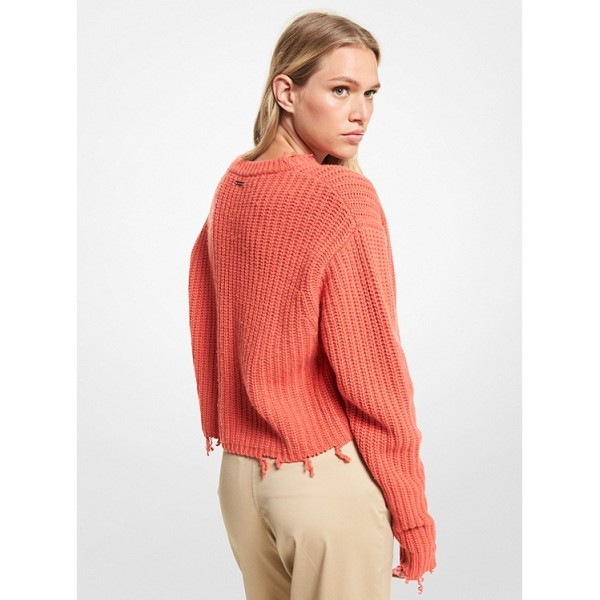 Frayed Wool Blend Cropped Sweater