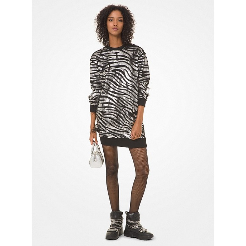 Zebra Sequined Sweater Dress