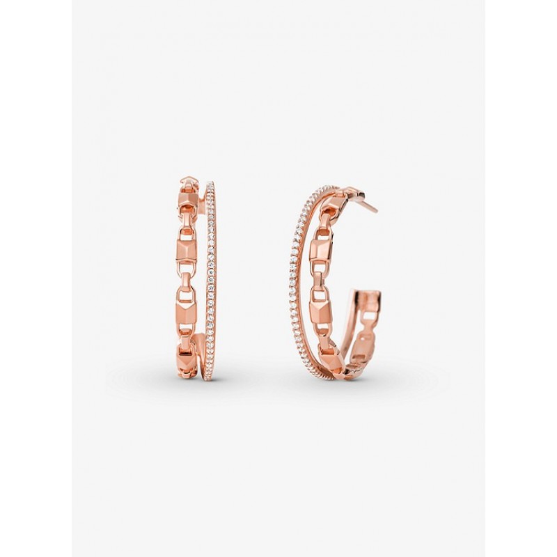 Precious Metal-Plated Sterling Silver Mercer Link Pavé Halo Hoops