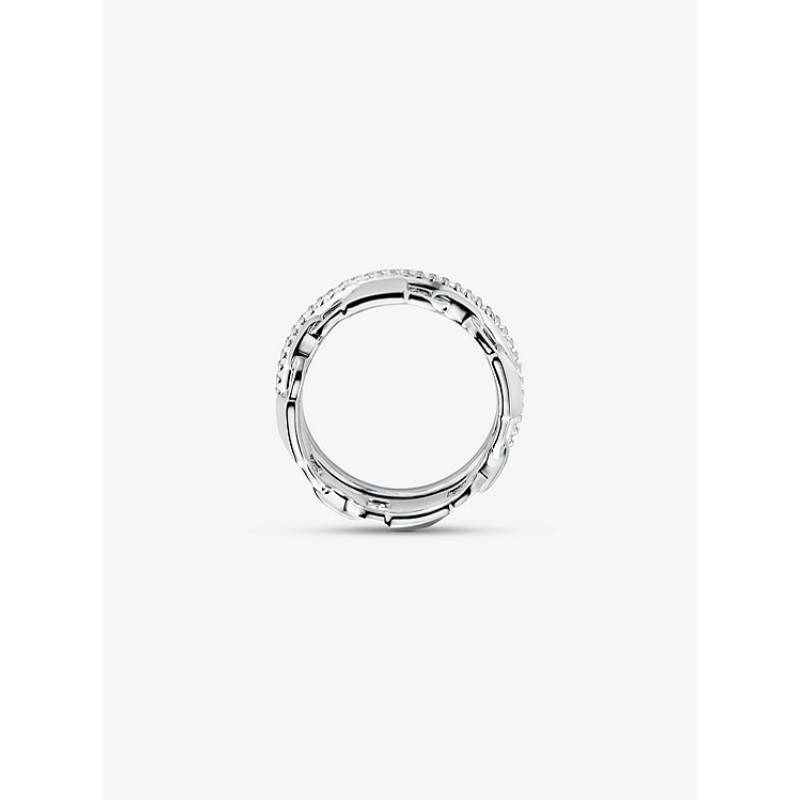 Precious Metal-Plated Sterling Silver Mercer Link Pavé Halo Ring