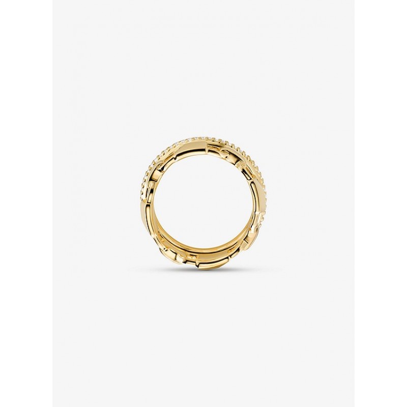 Precious Metal-Plated Sterling Silver Mercer Link Pavé Halo Ring