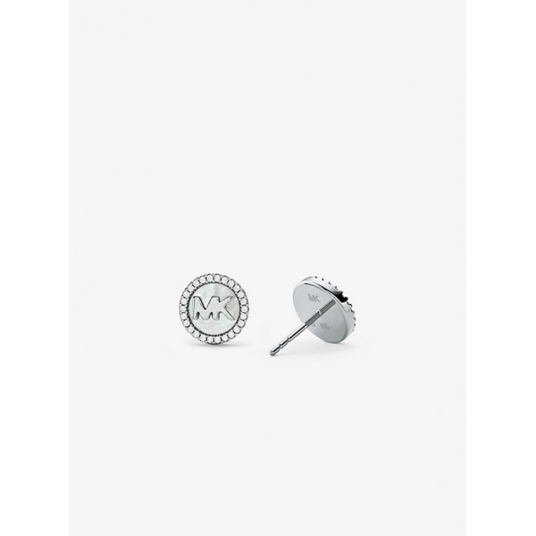 Precious Metal-Plated Sterling Silver Pavé Logo Stud Earrings