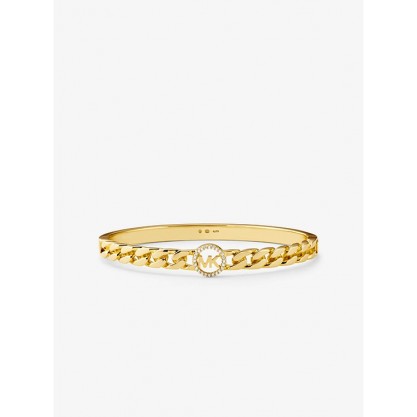 14K Gold-Plated Sterling Silver Pavé Logo Curb Link Bangle