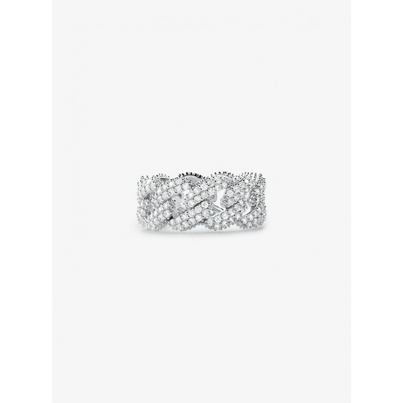 Precious Metal-Plated Sterling Silver Pavé Curb Link Ring