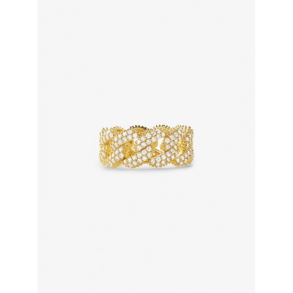 Precious Metal-Plated Sterling Silver Pavé Curb Link Ring