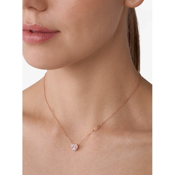 14K Rose Gold-Plated Sterling Silver Pavé Heart Necklace