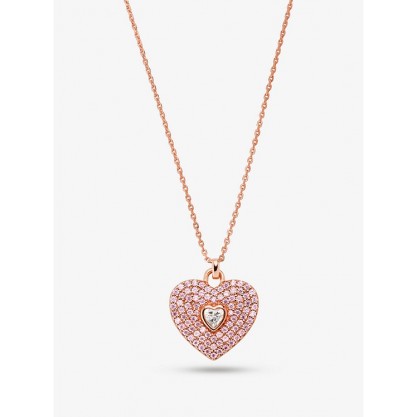14K Rose-Gold Plated Sterling Silver Pavé Heart Necklace