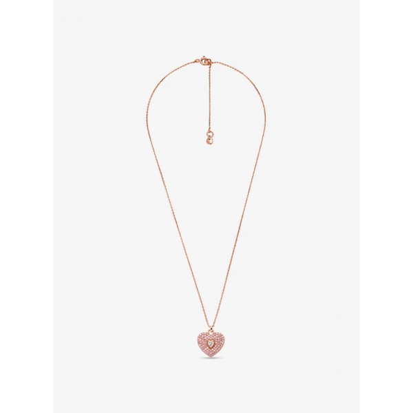 14K Rose-Gold Plated Sterling Silver Pavé Heart Necklace