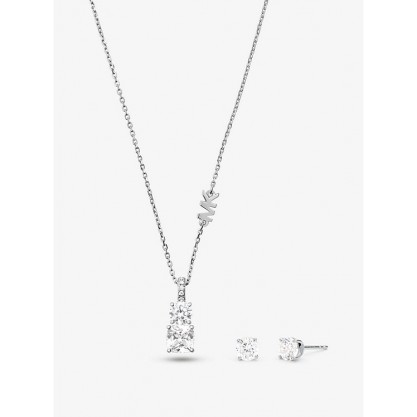Precious Metal-Plated Sterling Silver Stone Necklace and Stud Earrings Set