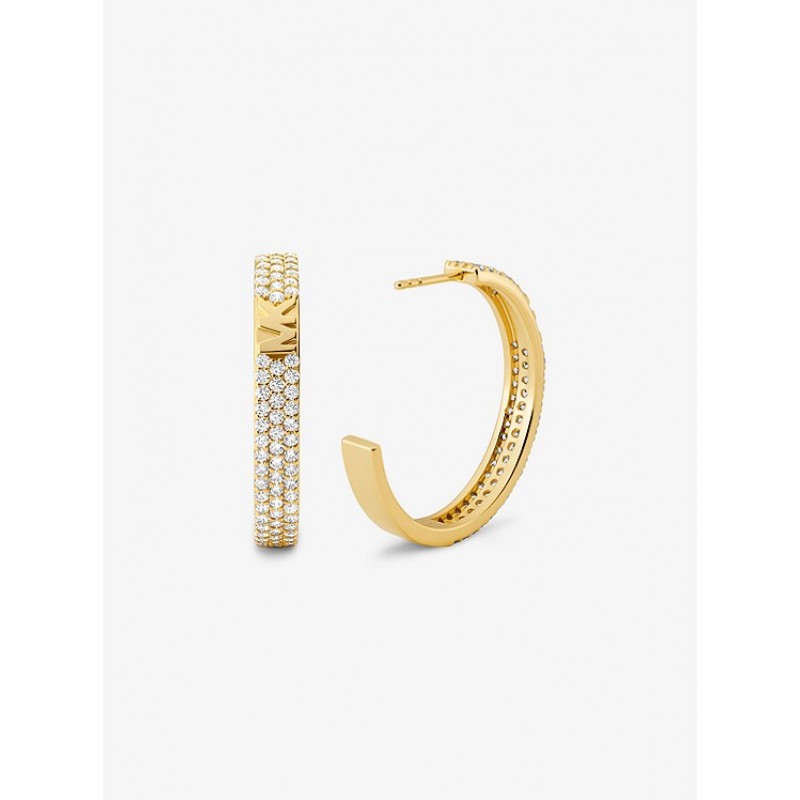 14K Gold-Plated Sterling Silver Pavé Logo Hoop Earrings