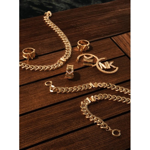 14K Gold-Plated Brass Pavé Logo Curb Link Bracelet