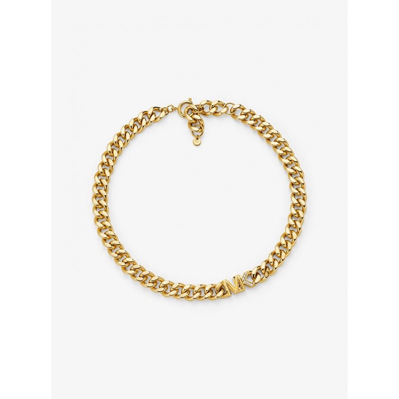 14K Gold-Plated Brass Pavé Logo Curb Link Necklace