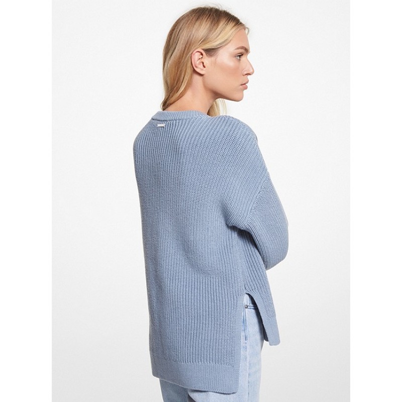 Ribbed Supima Cotton Lace-Up Sweater