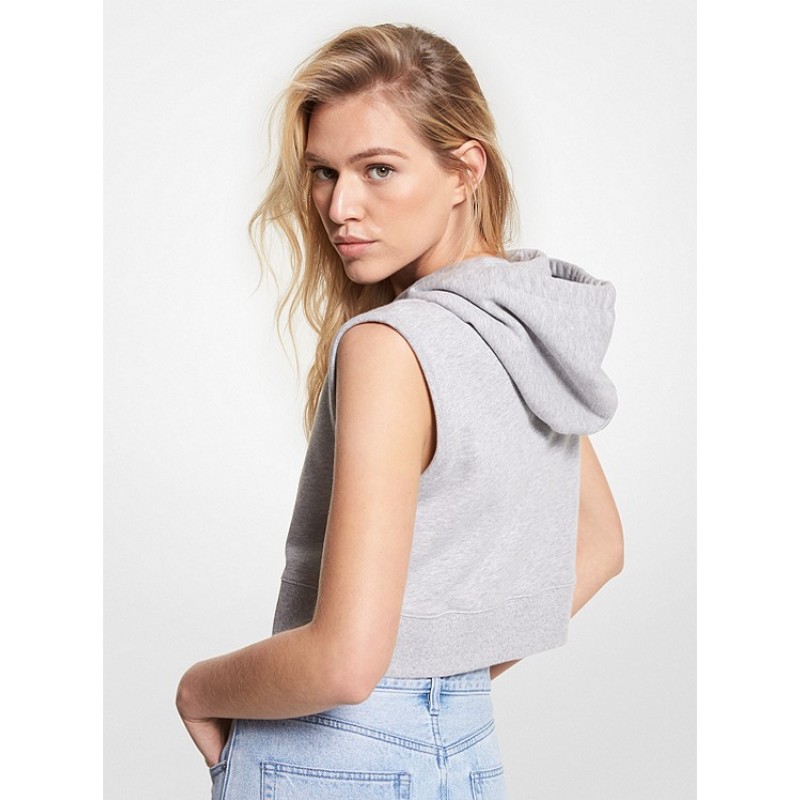 Cropped Cotton Blend Sleeveless Hoodie