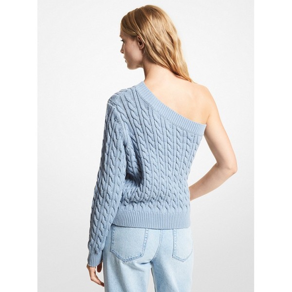 Cable Cotton Blend One-Shoulder Sweater