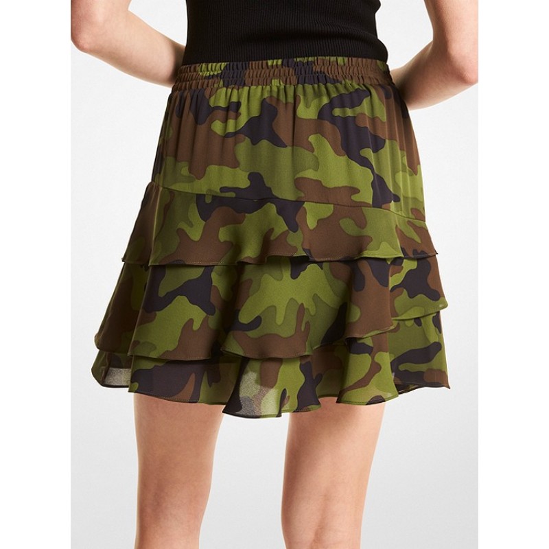 Camouflage Silk Georgette Ruffled Skirt