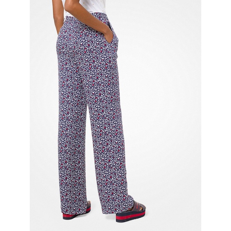 Heart-Print Silk-Georgette Pajama Pants