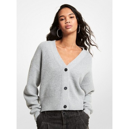 Ribbed Wool Blend Cropped Cardigan
